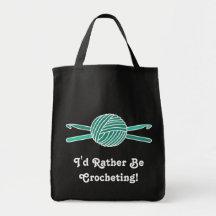 Turquoise Ball of Yarn & Crochet Hooks Tote Bags