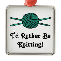 Turquoise Ball of Yarn & Knitting Needles Christmas Tree Ornament