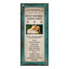 Turquoise Barn Wood Stars Wedding Programs