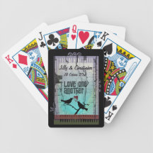 Turquoise Birds and Heart Whimsical Wedding Date Bicycle Card Decks