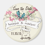 Turquoise Birds Pink Cherry Blossom Save the Date magnets