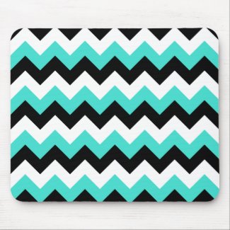 Turquoise Black and White Chevron Mousepads