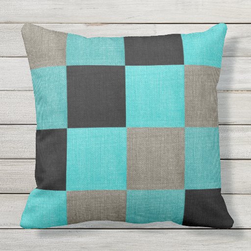 Turquoise & Black Colour Outdoor Throw Pillow Zazzle