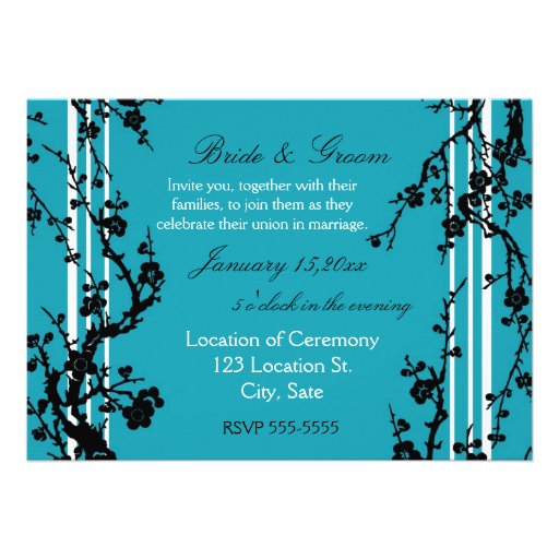 Turquoise Black Floral Wedding Invitation Card