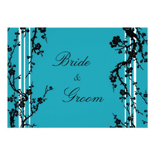 Turquoise Black Floral Wedding Invitation Card