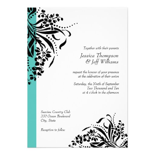 Turquoise & Black Flourish Wedding Invitations