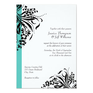 Turquoise & Black Flourish Wedding Invitations 5