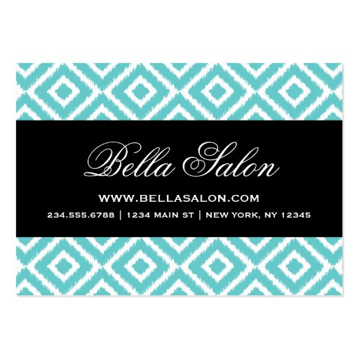Turquoise & Black Ikat Diamonds Business Card Templates (front side)