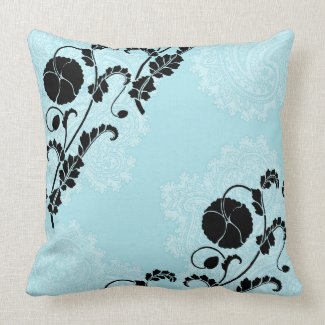 Turquoise and Black Paisley Pillow