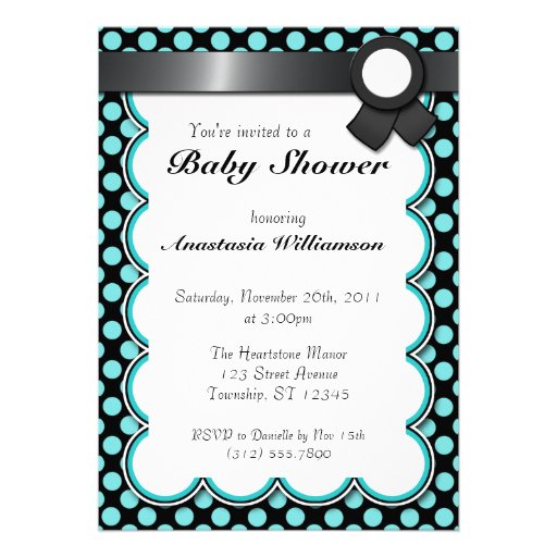 Turquoise & Black Polka Dot Baby Shower Invitation