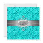 Turquoise Black Silver Jewel 21st Birthday Party Custom Invitation