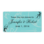 Turquoise Black Swirl Flourish Water Bottle Label