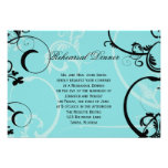 Turquoise Black Swirl Wedding Rehearsal Dinner Announcements at Zazzle