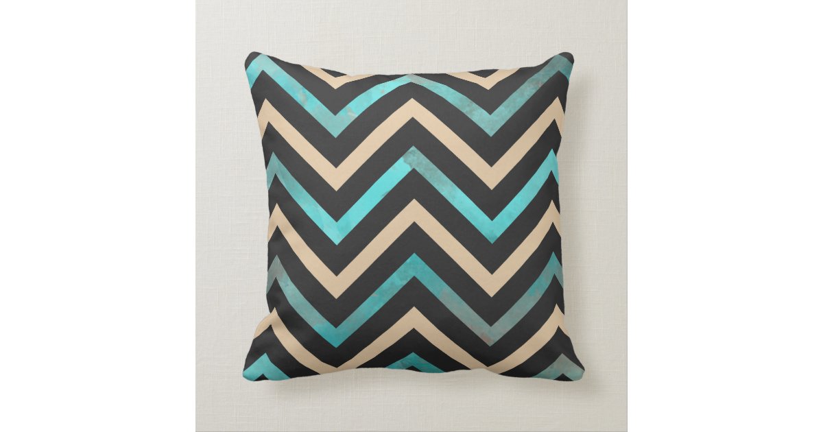 Turquoise Black Tan Chevron Throw Pillow Zazzle