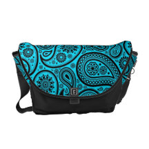 Turquoise & Black Vintage Paisley Pattern Commuter Bags