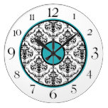 Turquoise Black White Damask Elegant 10.75" Clock