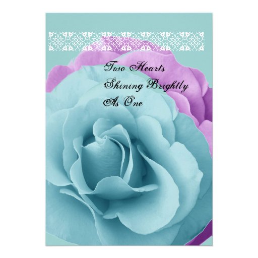 Turquoise  Blue and Purple Rose Wedding Template Personalized Invitations