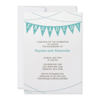 Turquoise Blue Banner Engagement Invitations invitation