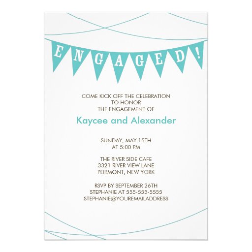 Turquoise Blue Banner Engagement Invitations