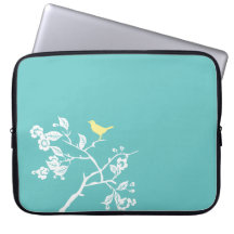 Turquoise Blue bird print tree partridge case Computer Sleeves