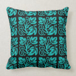 Turquoise blue & Black Graphic Leaf Design Pillow