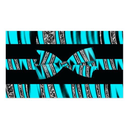 Turquoise Blue & Black Zebra Glitter Stripes Business Card (back side)