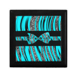 Turquoise Blue & Black Zebra Glitter Stripes Trinket Boxes