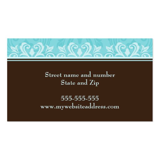 Turquoise blue/ brown elegant damask profile cards business cards (back side)