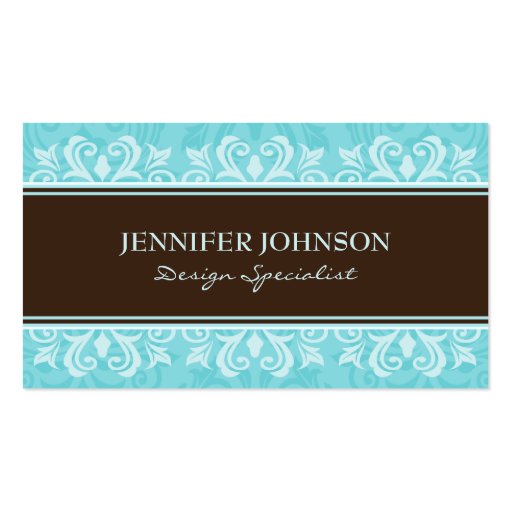 Turquoise blue/ brown elegant damask profile cards business cards