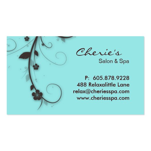 Turquoise blue brown Floral Swirls business card (back side)