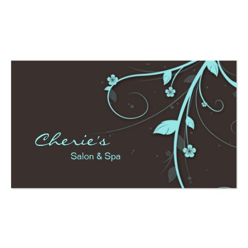 Turquoise blue brown Floral Swirls business card (front side)