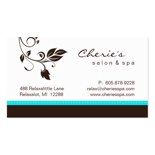 Turquoise Blue Brown Floral Trendy business card (back side)
