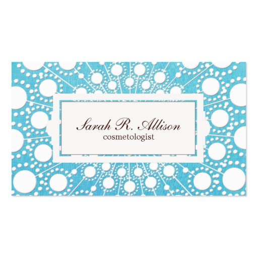 Turquoise Blue Cosmetologist Embossed Linen Look Business Cards (front side)