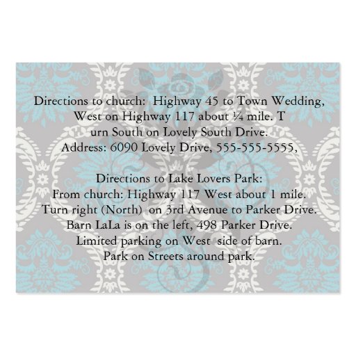 turquoise blue cream and brown lovely damask business card templates (back side)