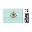 Turquoise blue damask chandelier postage