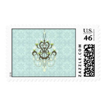 Turquoise blue damask chandelier postage