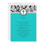 Turquoise Blue Damask Christian Wedding Invitation