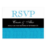 Turquoise Blue Damask RSVP Wedding Response R202 postcards