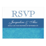 Turquoise Blue Damask RSVP Wedding Response R210 postcards