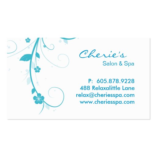 Turquoise Blue Floral Swirls business card (back side)