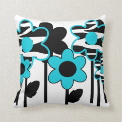 Turquoise Blue Floral Zebra Pillow