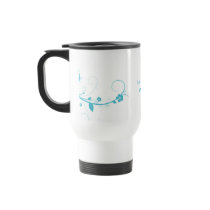 Turquoise Blue Flowers Travel Coffee Mug