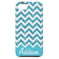 Turquoise Blue Glitter Chevron Name BLING Case iPhone 5 Cover