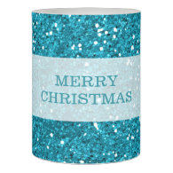 Turquoise Blue Glitter Merry Christmas Flameless Candle