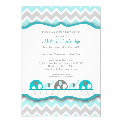 Turquoise blue & gray elephant Baby Shower Invites