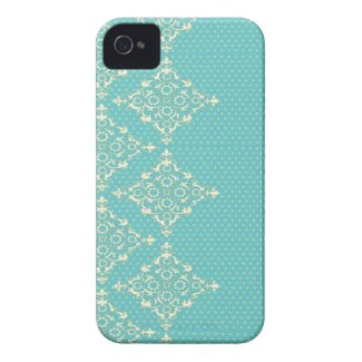 Turquoise Blue/Green damask dots pattern iphone 4 casemate_case