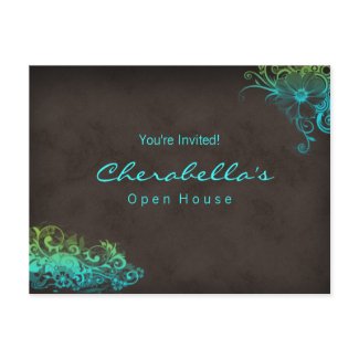 Turquoise Blue Green Floral Postcard Invitation postcard