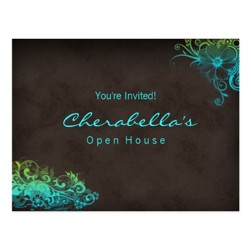 Turquoise Blue Green Floral Postcard Invitation