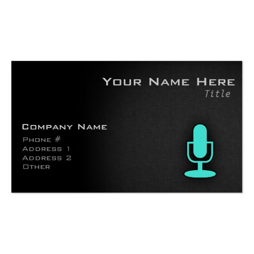 Turquoise, Blue-Green Microphone Business Card Templates (front side)