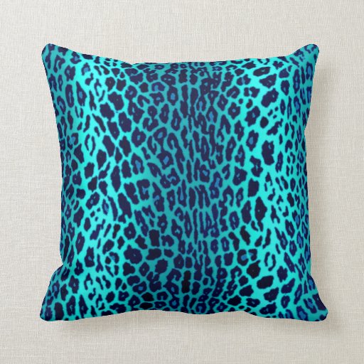 Turquoise Blue Leopard Faux Animal Print Pillow Zazzle